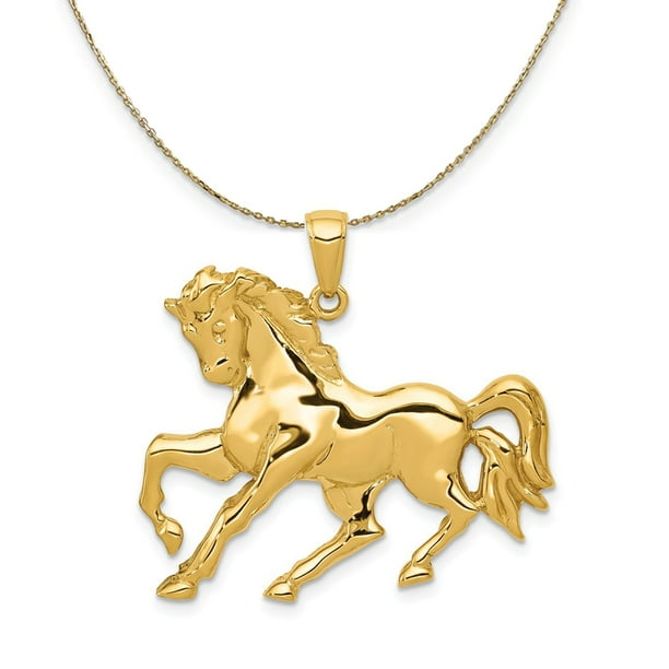 14k Yellow Gold Diamond Cut Horse Pendant Cable Chain Necklace 14k Yellow Gold Diamond Cut Horse Pendant Cable Chain Necklace